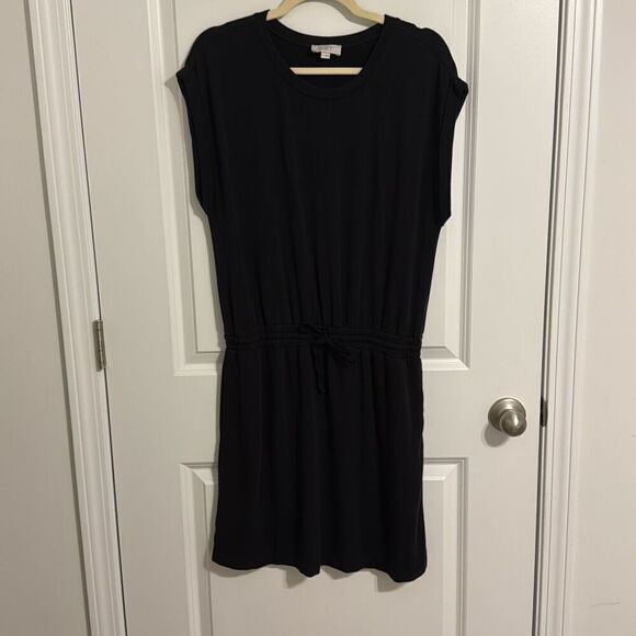 Black Cinched Waist with Pockets Dress - Picture 1 of 5